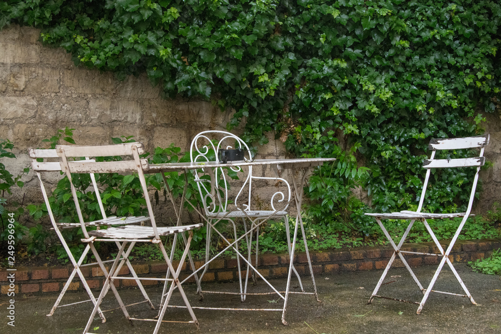 table and chairs in the garden