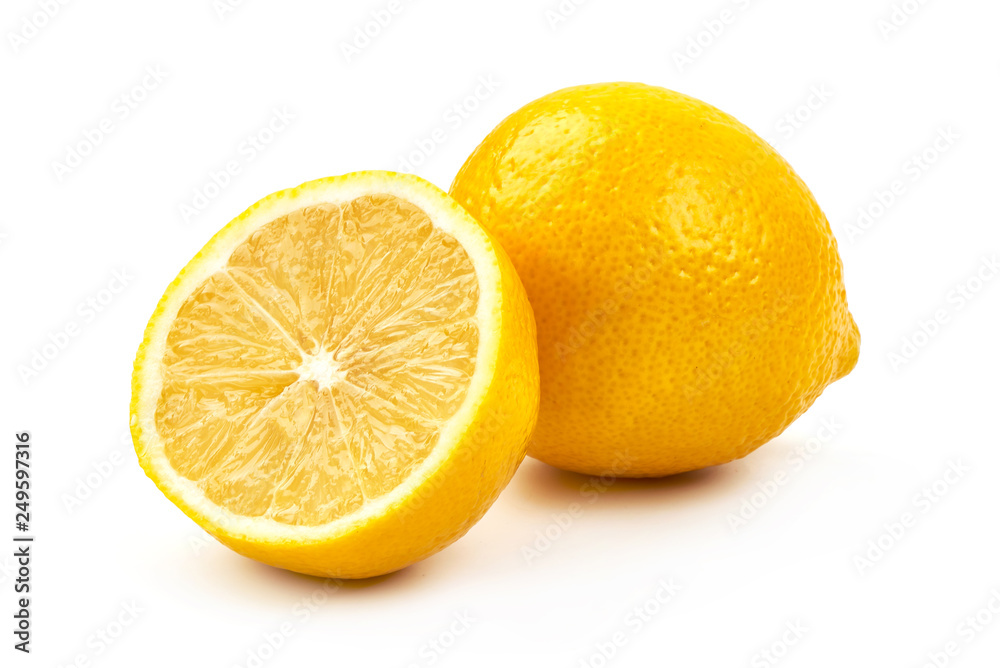 Lemon Citrus Fruit with Ripe Juicy slice, closse-up, isolated on white background Lemon Citrus Fruit with Ripe Juicy slice, closse-up, isolated on white background