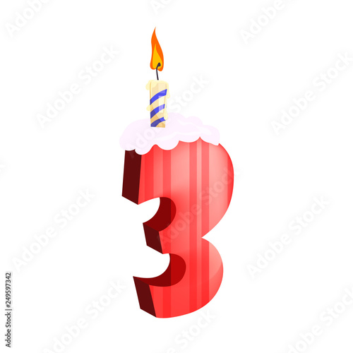 Number three candle illustration