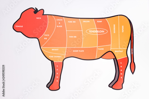 Obraz na płótnie Cut pork chicken beef cow, diagram for butcher. Poster for butcher shop. Guide for cutting. w salonie