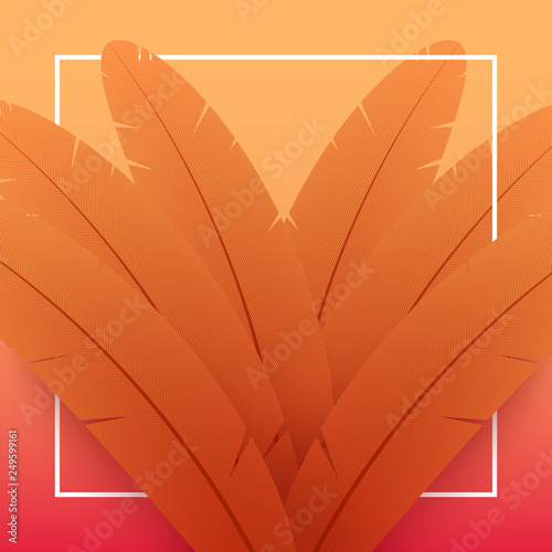 Orange feather background. Abstract dynamic composition with frame.