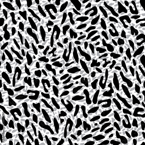 Seamless repeat cheetah pattern design, vector illustration background drawn in grey, black and white.