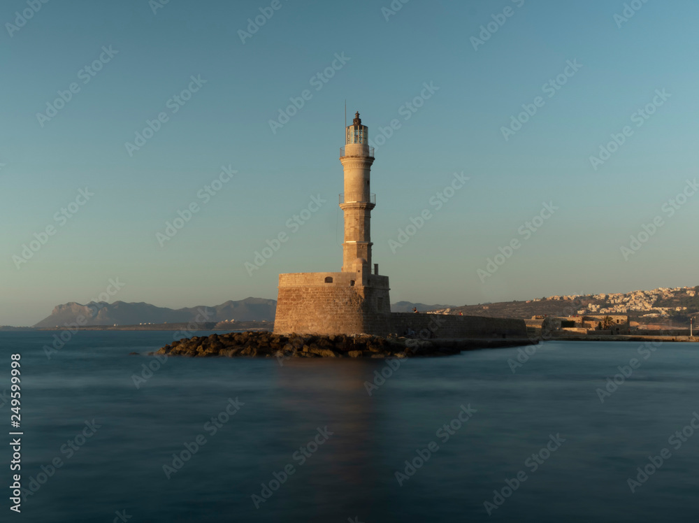 Lighthouse sunset at Chania City, Crete Island, Greece
