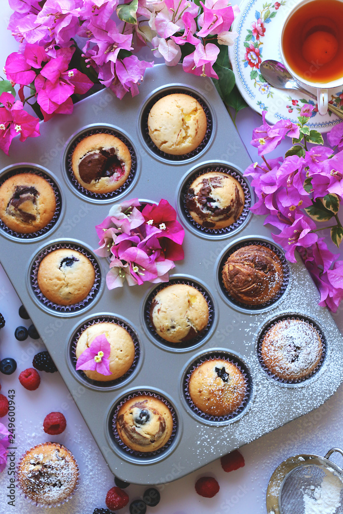 Muffins in form just baked Muffins in form just baked