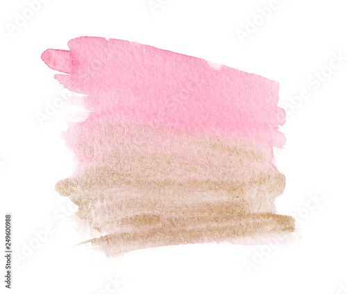 Watercolor hand painted abstract pink and gold stain illustration on white background