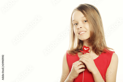 little girl in red dress
