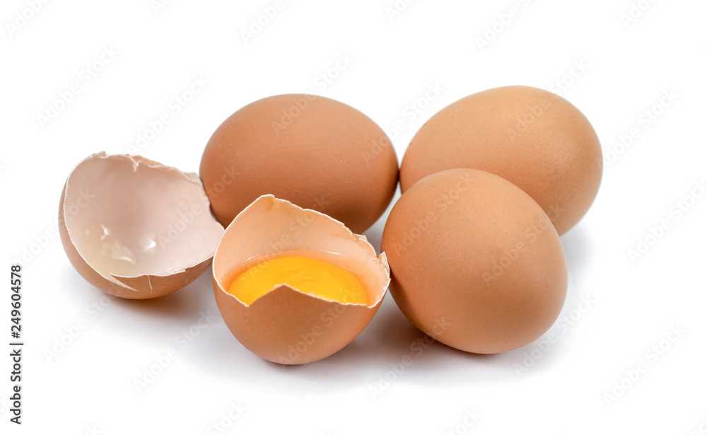 Close up broken egg isolated on white background Close up broken egg isolated on white background
