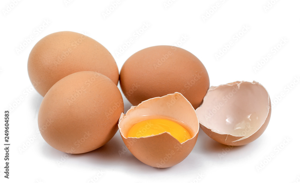 Close up broken egg isolated on white background Close up broken egg isolated on white background