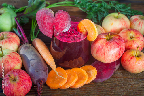 beet juice in glass on  table