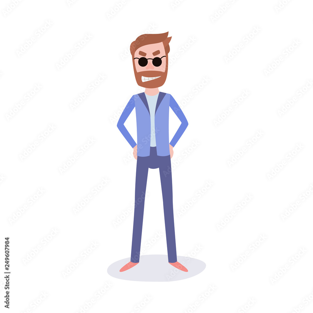 Young bearded man in business suit nd sunglasses with insidious smirk on face. Young bearded man in business suit nd sunglasses with insidious smirk on face.
