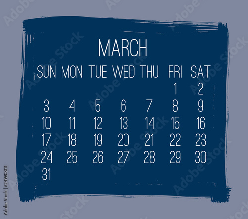 March year 2019 monthly calendar