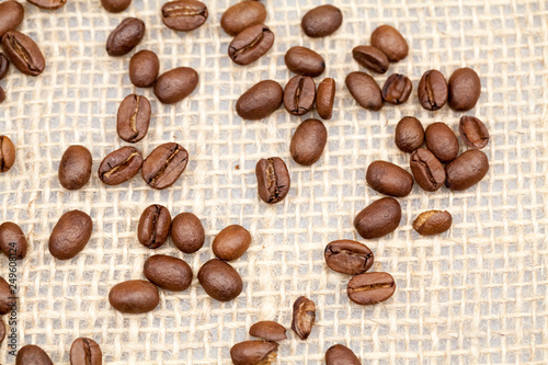 Coffee beans with burlap texture