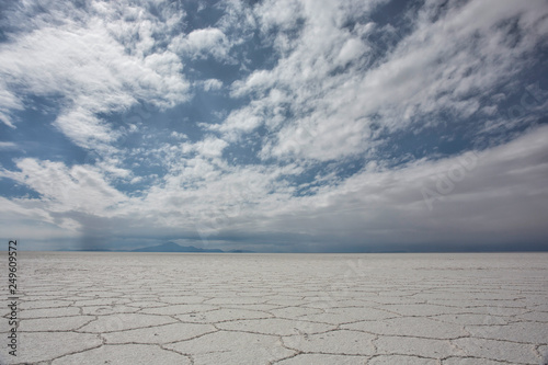 Beautiful morning in the dry season at Salar de Uyuni, the largest salt flat in the world at Uyuni, Bolivia