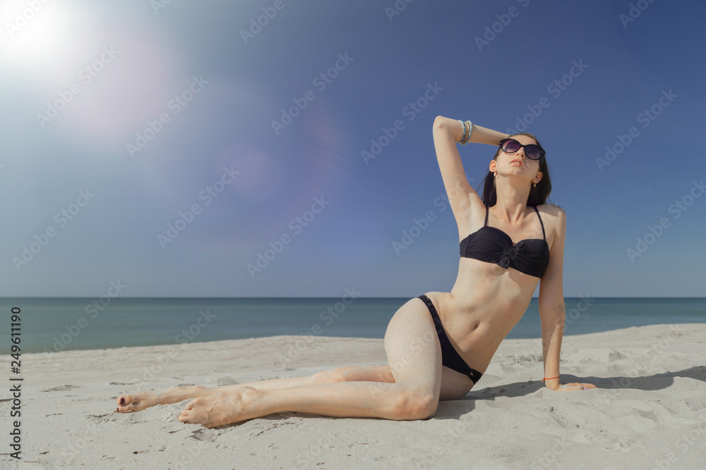young woman tanning