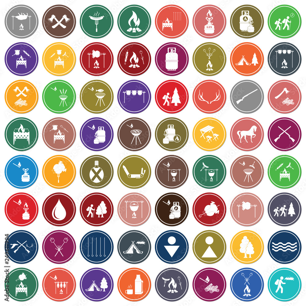 Set of travel and camping equipment icons Set of travel and camping equipment icons