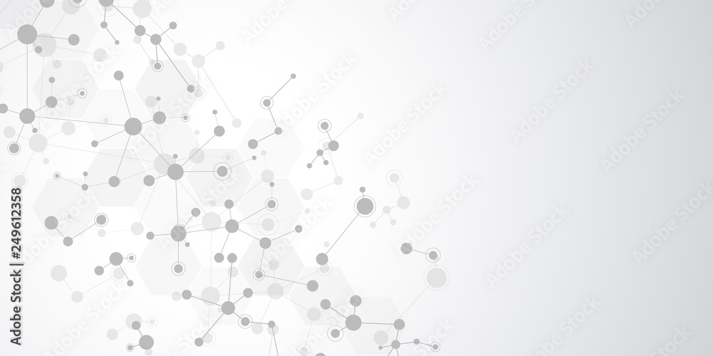 Abstract background for medical, scientific and technological modern design. Abstract geometric texture with molecular structures and neural network. Molecules DNA and genetic research. Abstract background for medical, scientific and technological modern design. Abstract geometric texture with molecular structures and neural network. Molecules DNA and genetic research.