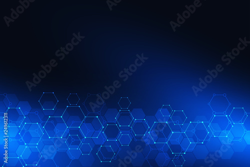 Fototapeta Naklejka Na Ścianę i Meble -  Science and technology background with hexagons pattern. Hi-tech background of molecular structures and chemical engineering.