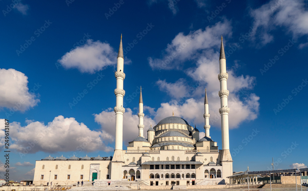 Ankara-Turkey kocatepe mosque landscape view with blue sky and clouds