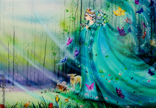 Billede på lærred Fairies and ethereal animals of fantasy world