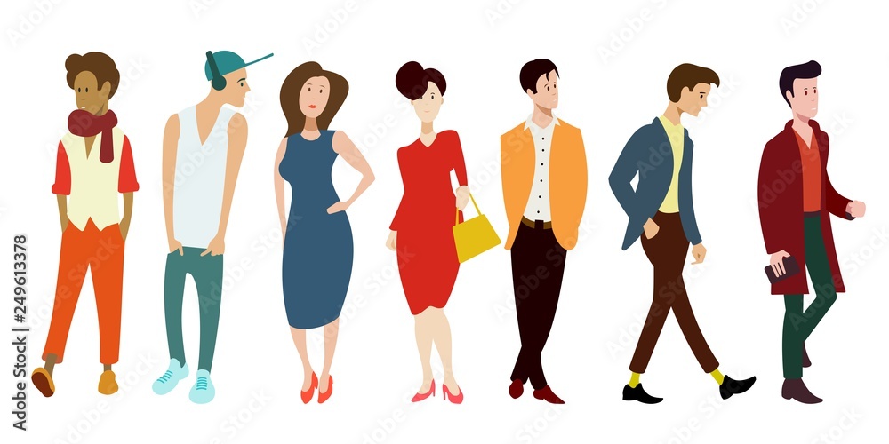 people of different sexes standing in different poses in full growth set people of different sexes standing in different poses in full growth set