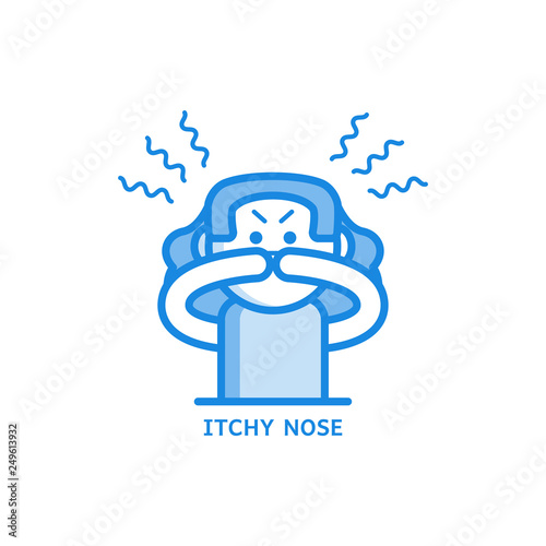Itchy and runny nose line icon - symptom of disease or allergy isolated on white background.