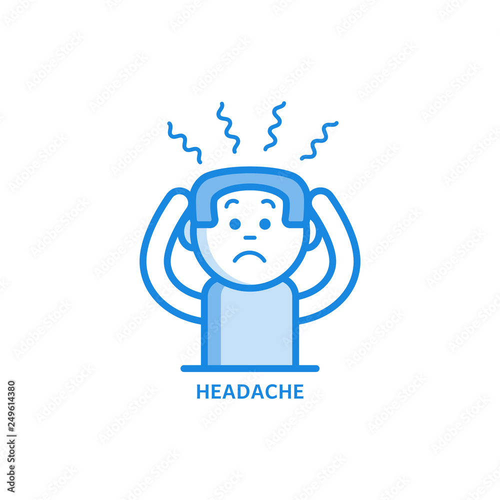 Man with headache holding his head with hands because of pain.