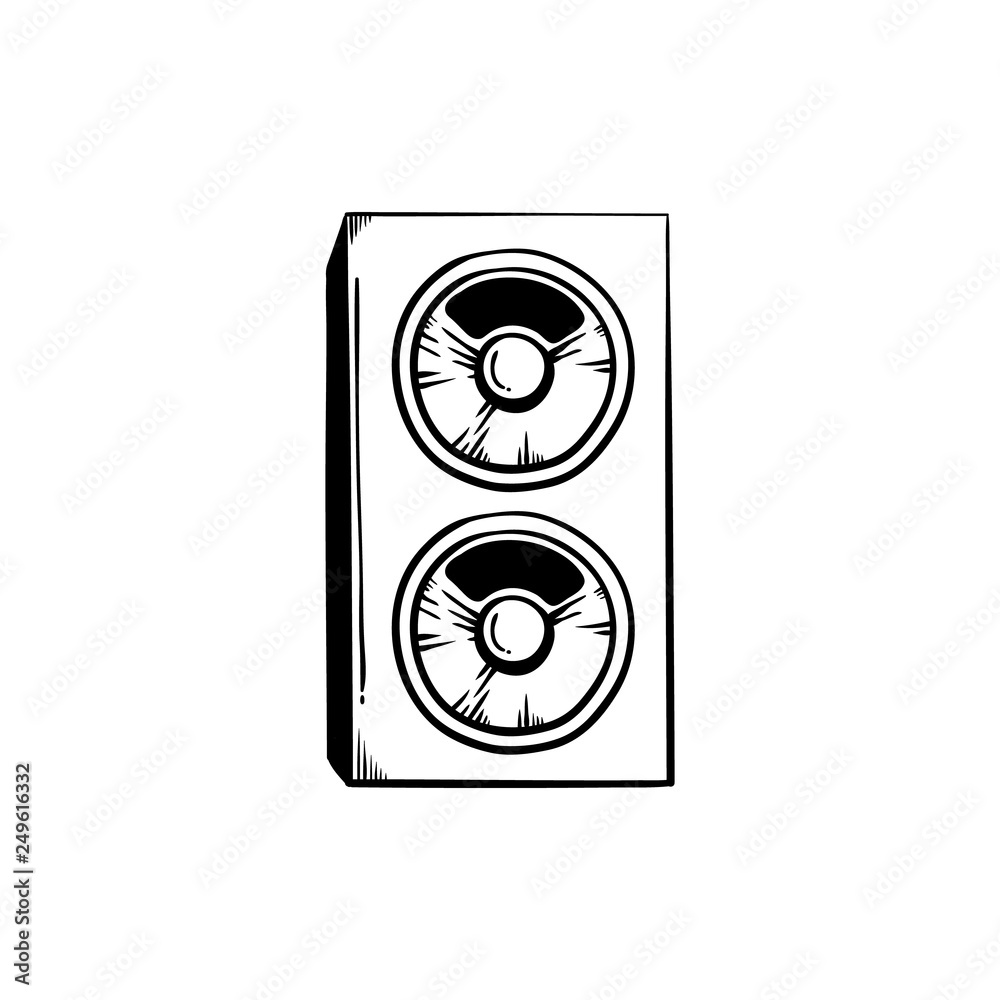 Stereo speakers for playing loud club or concert music in sketch style. Stereo speakers for playing loud club or concert music in sketch style.