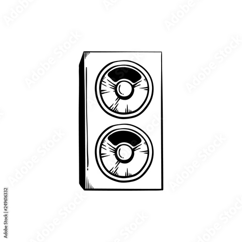 Stereo speakers for playing loud club or concert music in sketch style.