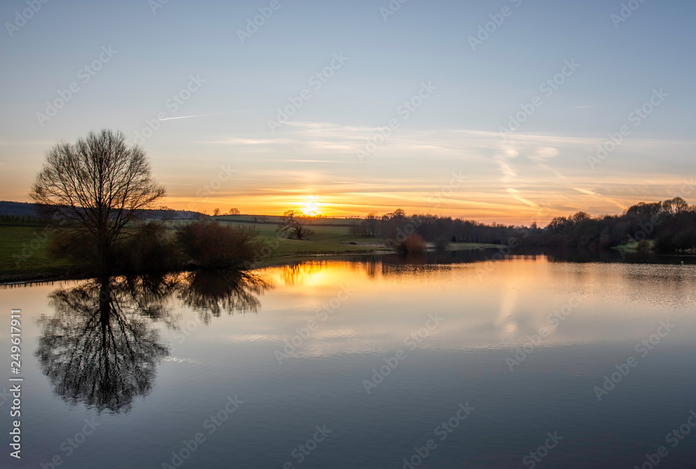 Evening View of Sutton Bingham Reservoir near Yeovil in Somerset in England