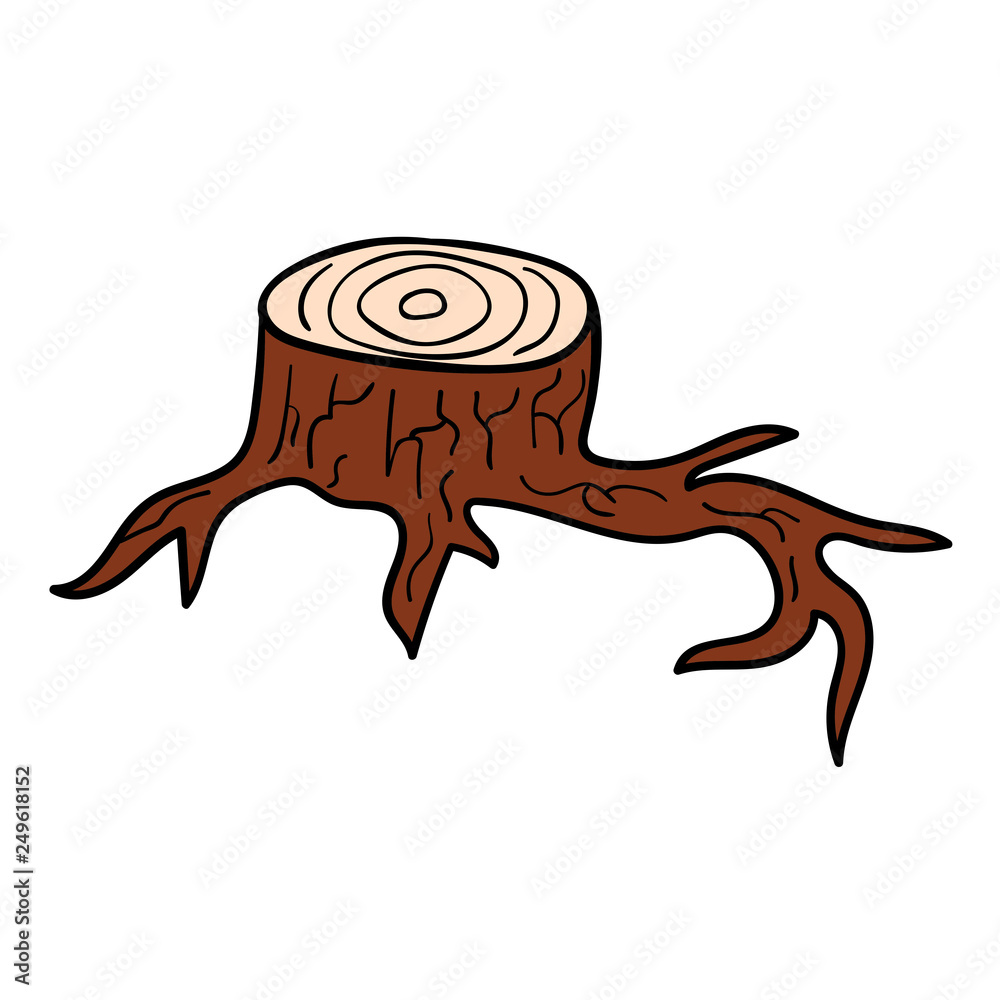 Cartoon doodle linear stump isolated on white background. Vector illustration.