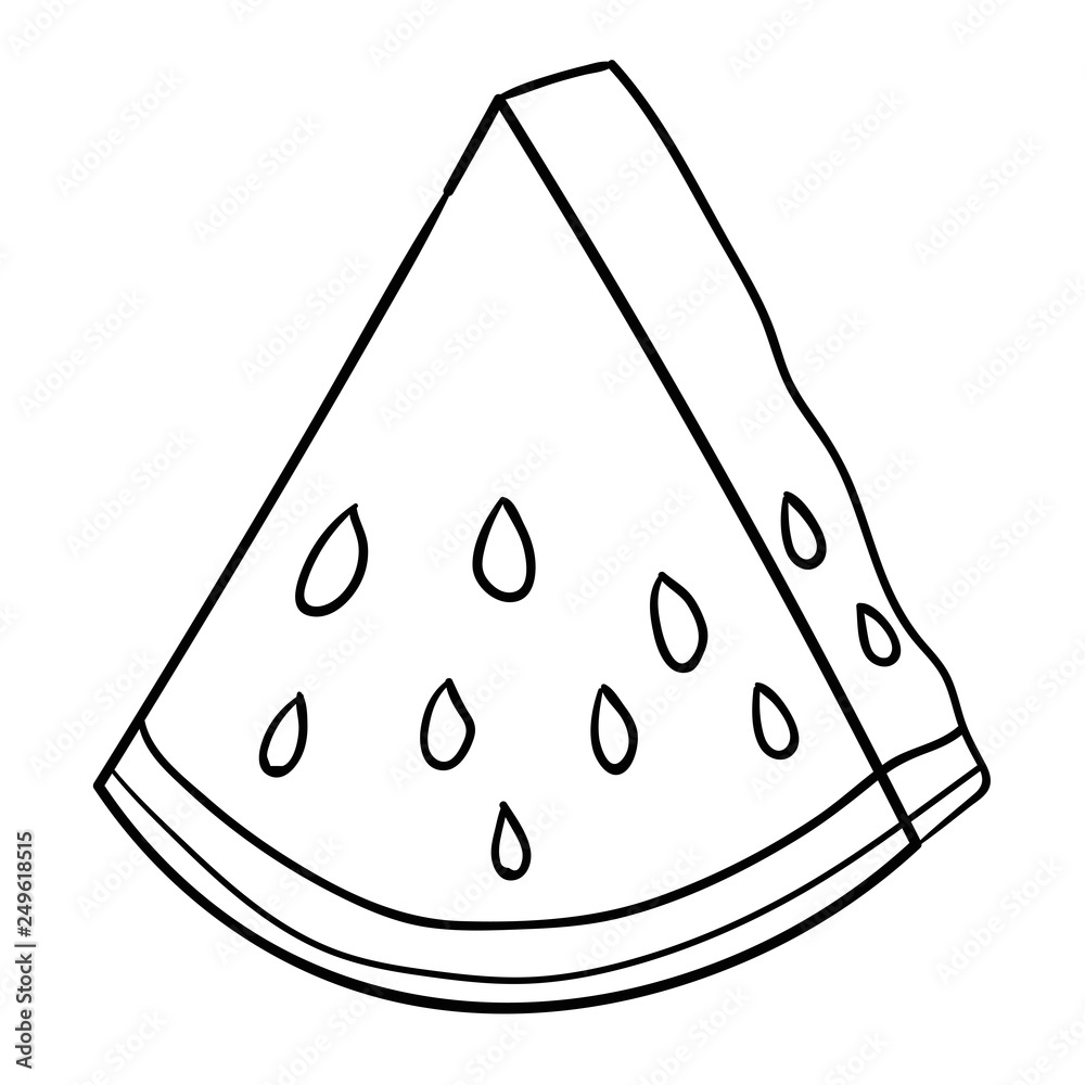 Cartoon doodle linear slice of watermelon isolated on white background. Vector illustration. Cartoon doodle linear slice of watermelon isolated on white background. Vector illustration.