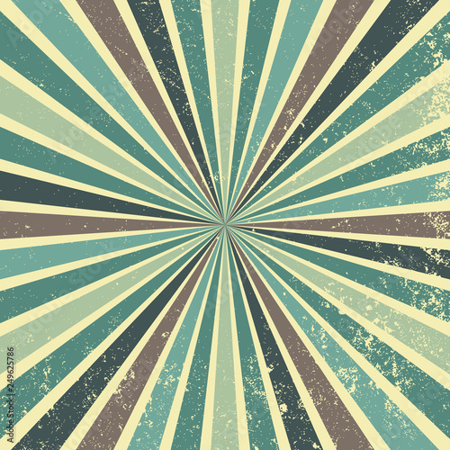 retro sunburst background vector pattern with a vintage color palette of blue green brown and beige in a striped design with texture grunge