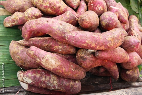 Fresh yam in the market for cooking