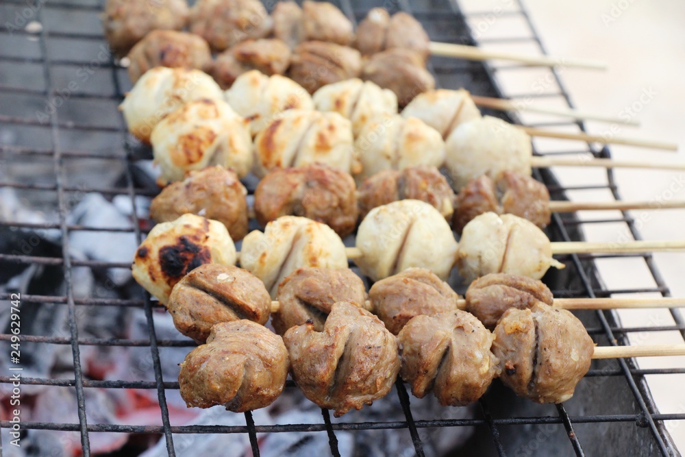 grilled meatballs is delicious at street food