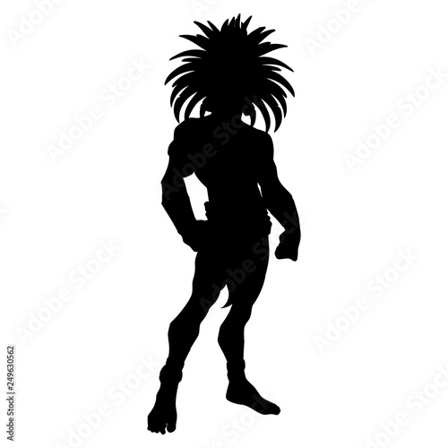 Black filled outline of the ancient tribal warrior in amazing headdress