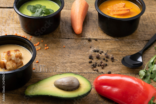 japanese food in lunch boxes, vegetable soup