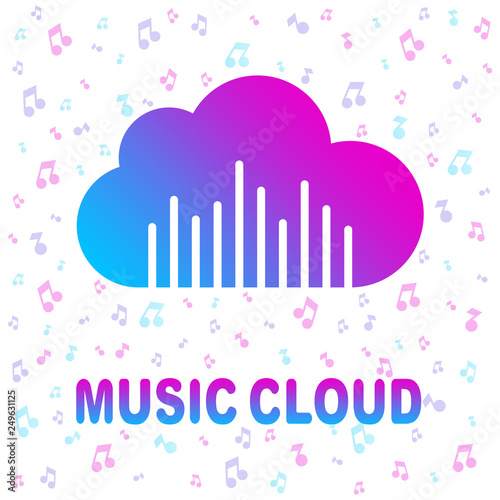 Simple icon with cloud and sound equalizer wave. Colorful icon on white background. EPS 10