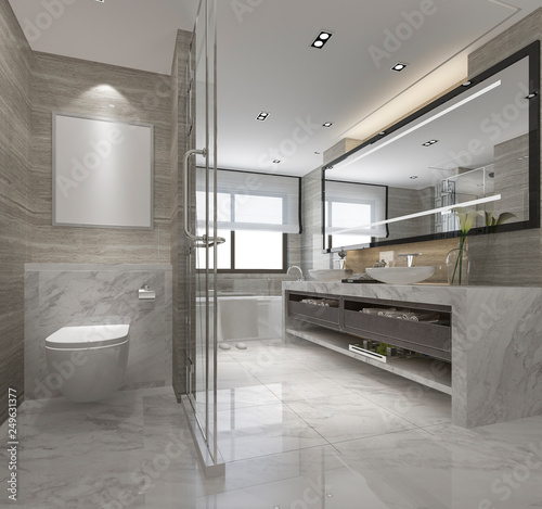 3d rendering modern bathroom with luxury tile decor 