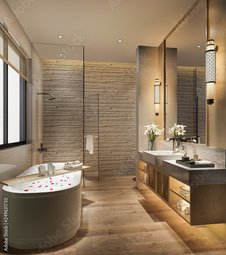 3d rendering modern bathroom with luxury tile decor 