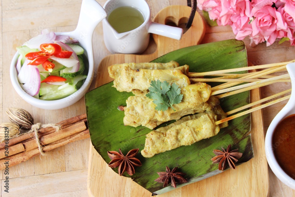 Grilled pork satay with sauce is delicious Grilled pork satay with sauce is delicious