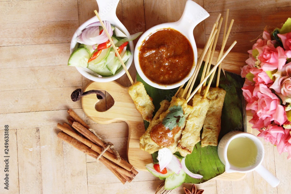 Grilled pork satay with sauce is delicious Grilled pork satay with sauce is delicious