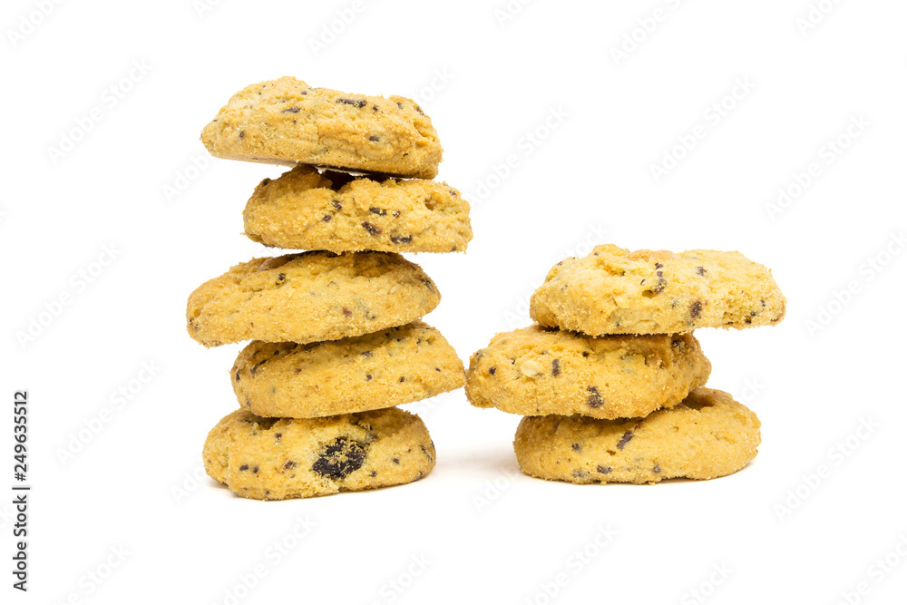 butter cookies with cashew nuts at eye level. isolated on white background butter cookies with cashew nuts at eye level. isolated on white background