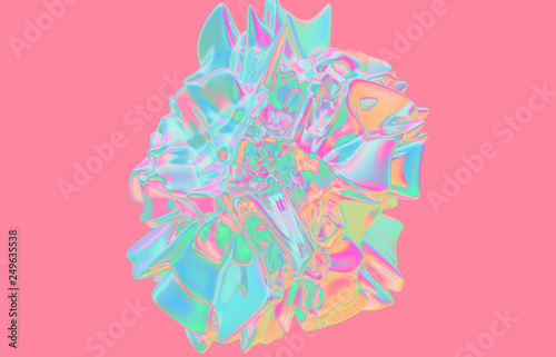 3d render. Abstract geometric crystal background  iridescent texture  faceted gem.