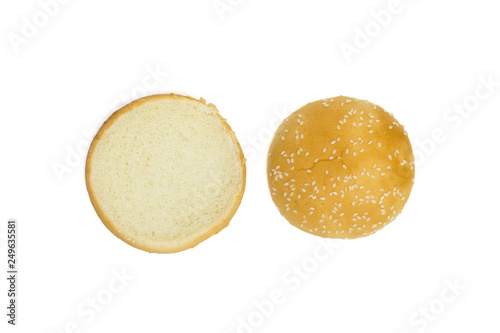 hamburger bread isolated on white background, top view