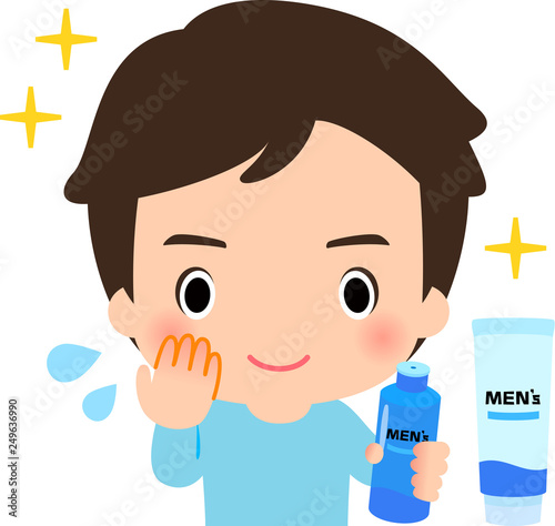 顔に化粧水を塗る男性