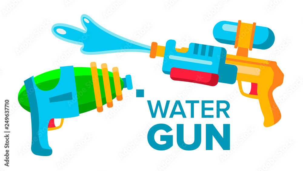 Water Gun Set Vector. Isolated Flat Cartoon Illustration Water Gun Set Vector. Isolated Flat Cartoon Illustration