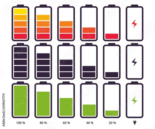 vector set battery indicator symbol different level of charge
