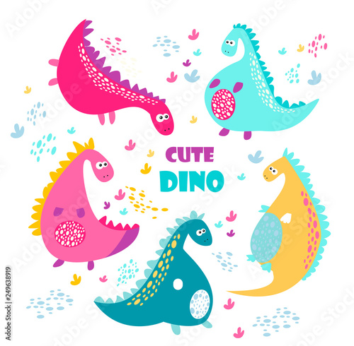 Cute vector color dinosaurs. Set