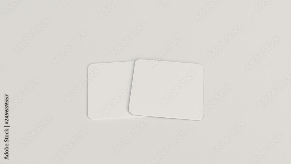 Mockup of blank white square beer coasters Mockup of blank white square beer coasters