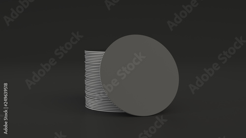 Mockup of blank black round beer coasters